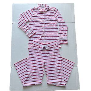 J.Crew Striped Long Sleeve Top & Pants Cotton Knit Pajama Set Pink/White/Red XS